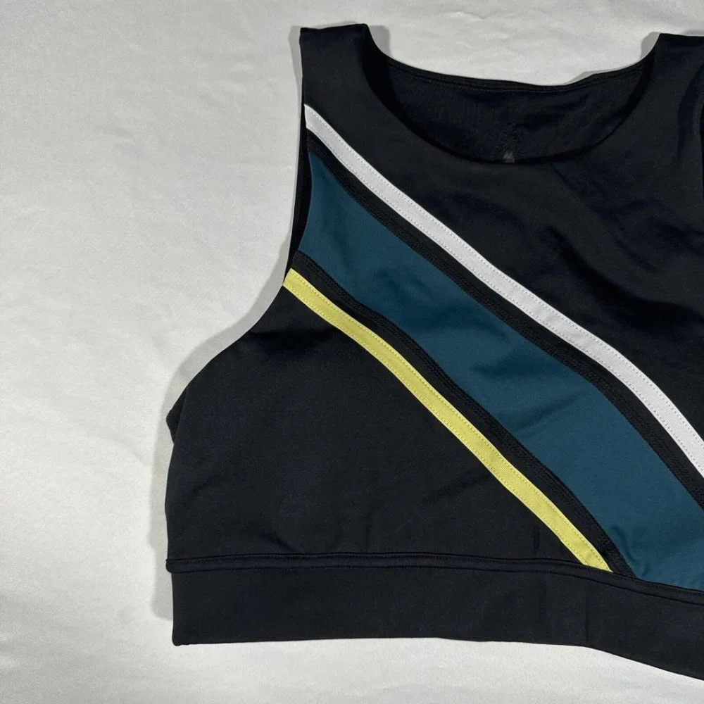 NWT Zella‎ [ Small ] High Neck Front Stripe Mesh Back Sports Bra in Black #6044